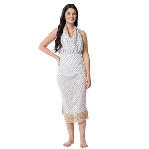 Pareo de algodón con estampado a mano en verde Chateau y bronce de silicona para mujer, ligero para el verano - Product Image 1