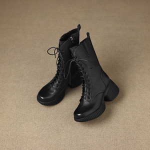 Botines de Piel de Oveja de Alta Calidad, Cuero Genuino, Modernos, Versátiles, de Color Sólido, con Tacón de Cuña, Antideslizantes e Impermeables - Product Image 1