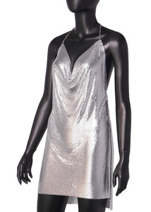 <span class=keywords><strong>Venta</strong></span> caliente <span class=keywords><strong>STOCK</strong></span> 9 colores cadenas lentejuelas mujeres vestido sin espalda metálico Mini vestido Blingbling NightClub vestido - Product Image 3