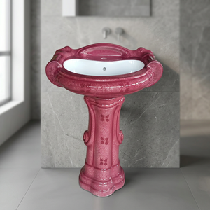 Lavabo sur pied en céramique monobloc à motif fantaisie, design moderne pour centre commercial et sous-sol - Product Image 5