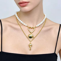 Collier tendance CH-LAN2211 en cuivre plaqué or avec perles en forme de cœur, collier avec pendentif en forme de cœur en coquille, bijoux pour femmes