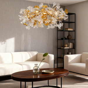 Lampadario in Rame con Decorazioni in Vetro a Forma di Foglia, Illuminazione Moderna di Alta Gamma Personalizzata per Soggiorno, Sala da Pranzo e Camera da Letto - Product Image 3