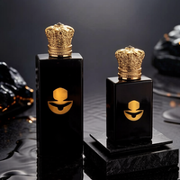 Flacon de parfum noir mat avec bouchon couronne 30ml 50ml 100ml, flacon de parfum vide en verre avec pulvérisateur à sertir et emballage avec logo en feuille d'or