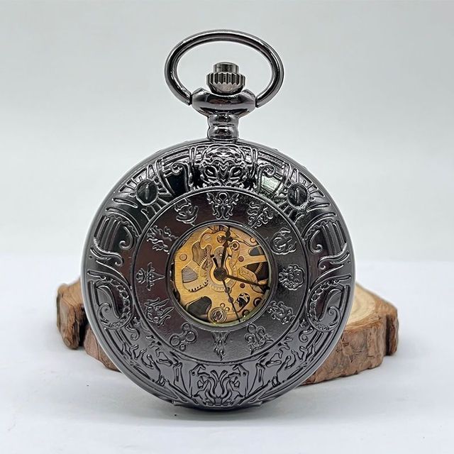 Prague Astronomical Stainless Steel Fob Chain Dial Clock Half Hunter Steampunk Skeleton Vintage Mechanical Pocket Watch for Men