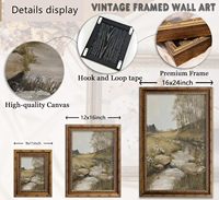 Impression murale vintage de paysage champêtre avec fleurs sauvages et forêt, encadrée or, échantillons OEM ODM prêts en moins d'une journée