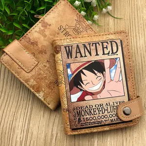 Desain baru dompet koin Anime Jepang penyimpan kartu siswa kulit PU Nami Luffy Chopper Ace dompet dengan kancing
