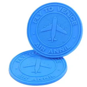 Soft Rubber Pvc Labels Supplier Custom Embossed Blue Logo Garment Silicone Patches for Clothes