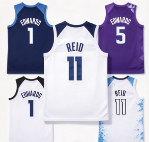 Maillot de basket-ball des Timberwolves du Minnesota # 11 Reid # 1 Edwards # Collection de 5 uniformes cousus pour hommes - Product Image 1