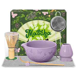Kit de démarrage Matcha japonais traditionnel 7 pièces, ensemble classique 7 pièces avec bol en céramique, fouet en bambou, cuillère à thé, poterie en porcelaine, vaisselle à café - Product Image 1