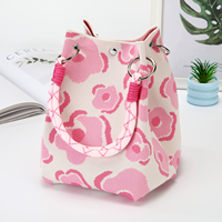 Tas Rajut Desain Baru Motif Bunga Elegan Grosir Tas Belanja Model Bucket Rajut Kustom untuk Perjalanan