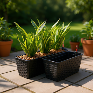 Smart Self Watering <b>Rectangle</b> <b>Planter</b> Wicker Indoor Outdoor Flower Pot Modern Minimalist Design 2 Pack - Product Image 2