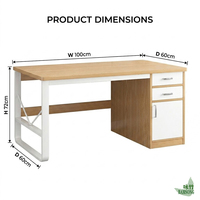 Bureau d'ordinateur en chêne clair avec pieds en métal blanc, style nordique moderne, avec tiroirs et armoire pour le bureau à domicile et le travail