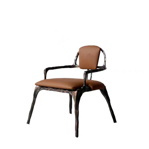 Sedia da pranzo in rame puro stile lusso, sedia singola artistica in pelle per uso domestico, schienale personalizzato di alta gamma, sedia relax - Product Image 5