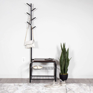 Cross-border hot-selling integrated coat <b>rack</b> and shoe <b>rack</b>, indoor <b>clothes</b> <b>rack</b>, floor-standing home shoe changing stool with - Product Image 2