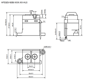 Contactor de CC de Alto Voltaje HONGFA HFE82V-60B, 450V, 750V, 60A, 24V CC, 12V CC, 2 Fases, 54kW - Product Image 4