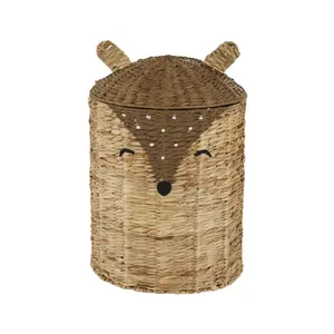 Cheerful Puppy Storage Basket With Lid Natural Water Hyacinth Basket Woven <b>Baby</b> <b>Hamper</b> Handmade Basket for Nursery Decor - Product Image 6