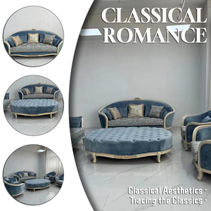 Canapé de salon classique royal en bois sculpté à la main personnalisé ensemble de canapés 6 places en <span class=keywords><strong>velours</strong></span> <span class=keywords><strong>bleu</strong></span> meubles de salon - Product Image 2