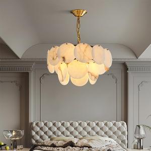 Modern Tiered Alabaster Chandelier Luxury Brass Metal <b>Hanging</b> Lamp Villa Living Room Decor Designer Large Stone Pendant Light - Product Image 4