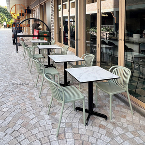 Juego de muebles modernos para cafetería y cafetería al aire libre, sillas de metal verde con mesas de mármol blanco y Marco de metal para <span class=keywords><strong>restaurante</strong></span> - Product Image 1