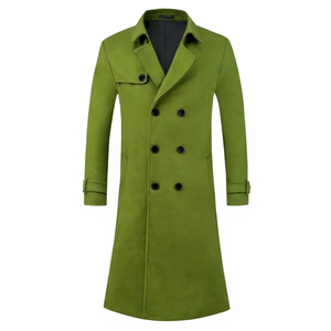 <b>Men's</b> Green Woolen <b>Double</b> <b>Breasted</b> Overcoat Notched Lapel Knee Length Warm Winter <b>Coat</b> OEM ODM Wholesale Manufacturer - Product Image 1