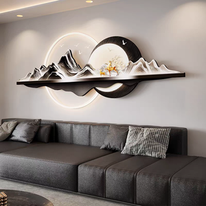 Décoration murale moderne pour salon d'hôtel, impression HD sur porcelaine cristalline, paysage de montagne dorée, <span class=keywords><strong>peinture</strong></span> murale lumineuse à LED - Product Image 1