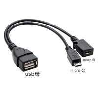 Câble adaptateur USB femelle vers Micro USB OTG de 0,2 m avec alimentation externe et port d'alimentation pour téléphones et tablettes (plastique)