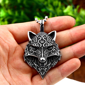 Ss8-354p Acier Soldat Punk Biker Chaîne Charme Animal Bijoux Viking <span class=keywords><strong>Nordique</strong></span> Hommes Pendentif Tête de Loup Collier - Product Image 5