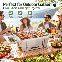 Barbecue pliant moderne en acier inoxydable à hauteur réglable, portable pour le camping en extérieur et l'usage domestique