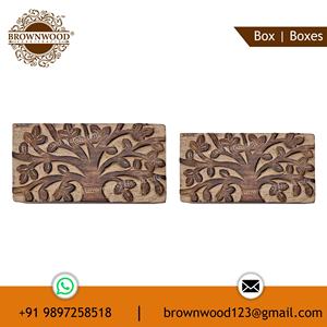 Ensemble de 2 boîtes en bois sculptées à la main Life of Tree Design Fournisseur en gros de qualité solide pour Amazon Vendeur avec fonction personnalisable - Product Image 2