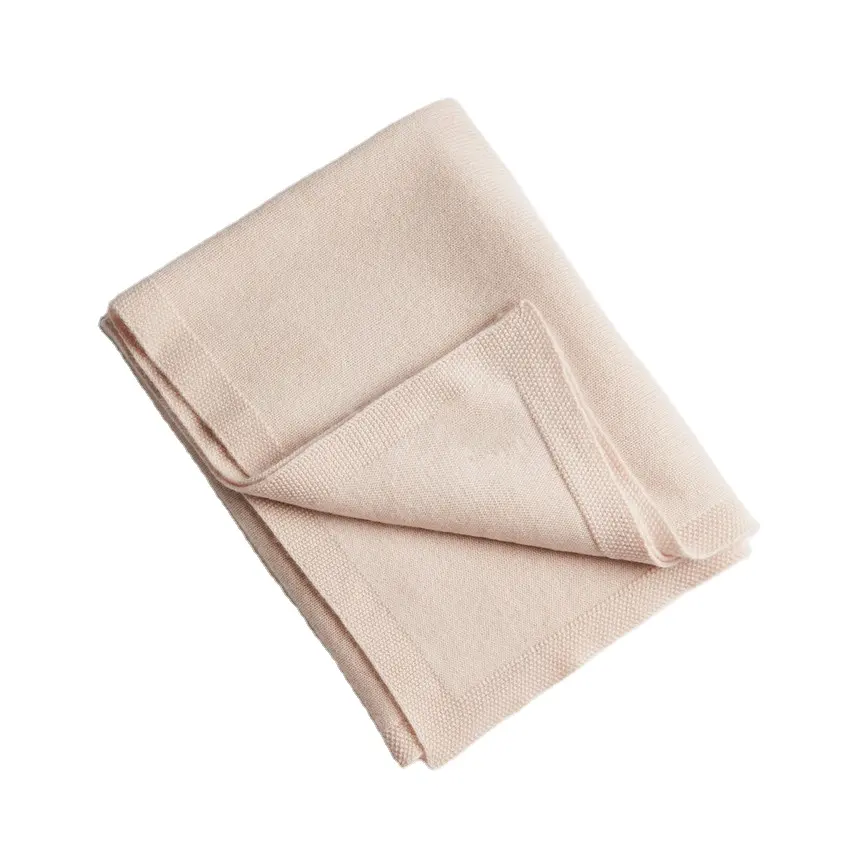 Super soft warm high quality solid plain knit living room hotel travel pure cashmere blanket