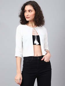 Tunique Courte en Coton Uni pour Femme, Manches 3/4 Évasées, Col Rond à Nouer, Pièce Unique Décontractée pour le Collège et le Bureau - Product Image 1