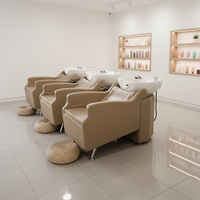 Fauteuil de lavage moderne réglable en cuir PU avec fonction massage, lavabo en céramique blanc, pour salon de coiffure professionnel et spa de beauté