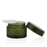 Pot en verre givré vert personnalisé avec couvercle noir, écologique, recyclable, sans plomb, 50g/30g pour les soins de la peau et les crèmes pour les yeux