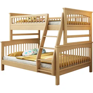 White Ash Bunk Bed Frame Solid Wood Twin Low Bunk Bed with Ladder Sturdy Wooden Safety Bed For Children And Adults