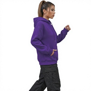 Sweat-shirt à capuche violet oversize pour homme, en polaire, à épaules tombantes, décontracté, uni, pour l'automne - Product Image 4