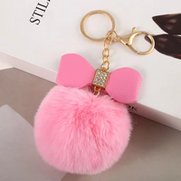 Accessoire de sac à dos mignon, porte-clés idéal, anneau de porte-clés mignon avec nœud pompon, porte-clés en peluche moelleux pour femme