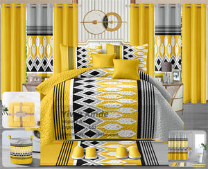 طقم أغطية سرير وستائر فاخر جديد بـ24 قطعة باللون البرتقالي، مقاس كينج - Product Image 6