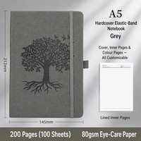 Carnet A5 à couverture rigide grise avec élastique, pages lignées, couverture personnalisée, pages intérieures couleur