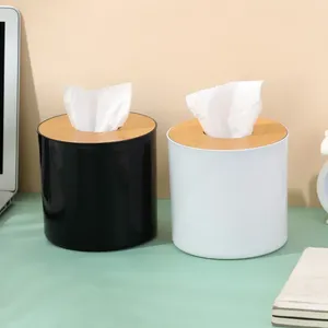 Boîte à mouchoirs circulaire en plastique, écologique, durable, moderne, pour salon, boîte de rangement pour serviettes en papier et télécommandes - Product Image 2
