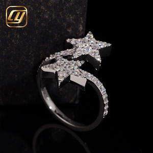 IGI Certified Double Star Full Micro Pave Lab Grown Diamond Open Adjustable <b>Wrap</b> Ring Solid Fine Jewelry For Women Party <b>Gift</b> - Product Image 4