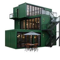 Restaurant modulaire en conteneurs sur mesure à 3 étages, bâtiment commercial, porte pliante en verre, conception OEM
