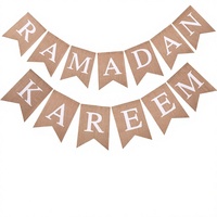 Guirlande de Ramadan en jute et toile de jute, bannière rectangulaire pour décoration de l'Aïd, bannières MUBARAK / HAJJ