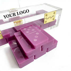 Cadeaux personnalisés haut de gamme Jeu de dominos personnalisé Double six Dominos géants Double 12 Dominos en acrylique violet avec boîte de luxe - Product Image 2