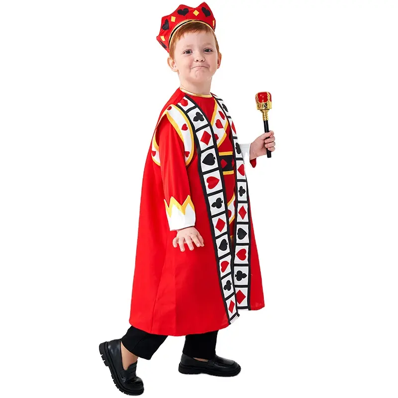 عرض للأطفال ملك البوكر ملابس تنكرية عباءة حمراء زي تنكري لحفالات الهالوين لعبة ملوكة الملك الأحمر في بوكر للأطفال
