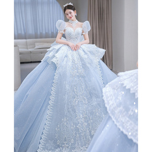 Abito da <span class=keywords><strong>sposa</strong></span> principale blu 2025 di alta qualità per le piccole spose moderno abito da ballo taglie forti ispirato alla principessa fuggitiva francese - Product Image 3
