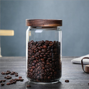 Tarro de almacenamiento de vidrio cuadrado con tapa de madera, 325-1500ml, sellado, transparente, recto, para té y granos diversos - Product Image 3