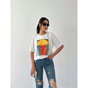 T-shirt basique imprimé pour femme, 100% coton jersey, respirant, manches régulières - Product Image 3