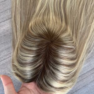 Topper Mono 7x7" Tendance 2026, <span class=keywords><strong>Blond</strong></span> Balayage, 18 pouces, Densité 160%, Ultra Fin, Respirant, Couverture Complète - Product Image 5