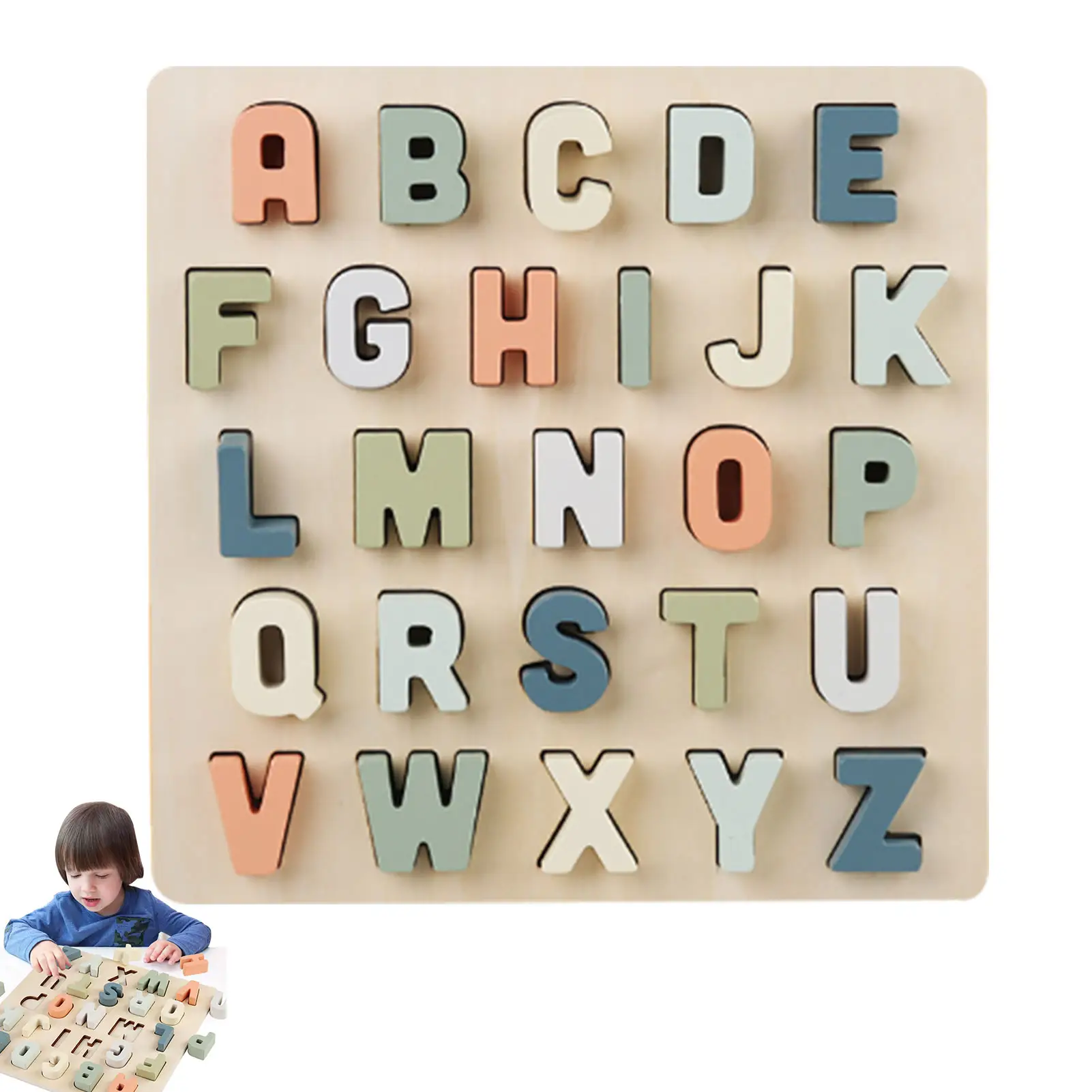 ทุนจดหมายบล็อก3D ของเล่นไม้ Montessori ต้นการศึกษาไม้จิ๊กซอว์ปริศนา ABC บล็อกสำหรับเด็ก