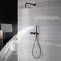 Système de douche thermostatique en laiton noir mat avec jet de pluie, design moderne, montage mural, ensemble de douche apparent